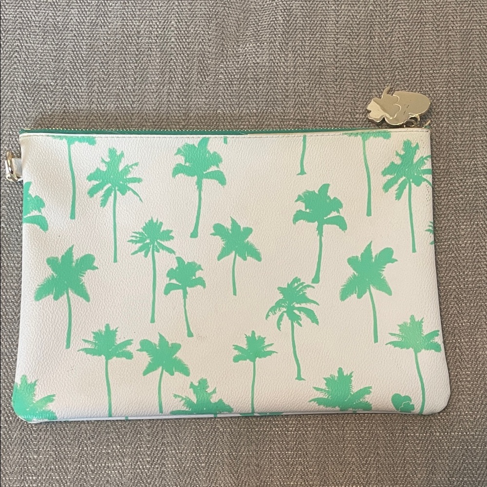 Stoney Clover Lane Green Palm Tree Flat Pouch with Pineapple Patch - Picture 2 of 5